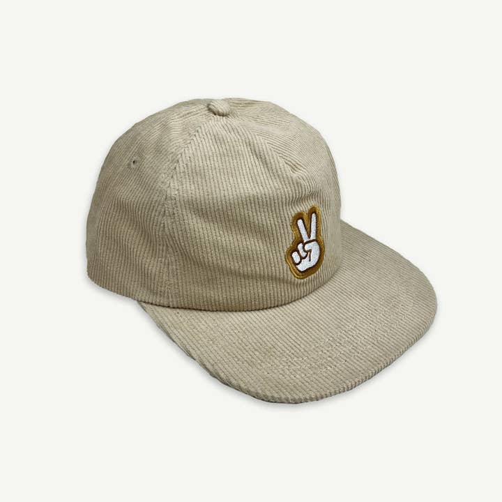 Banabae - Wholesale Baseball Cap - Kids - Peace Pinch Front Cord Kids Cap - Ecru