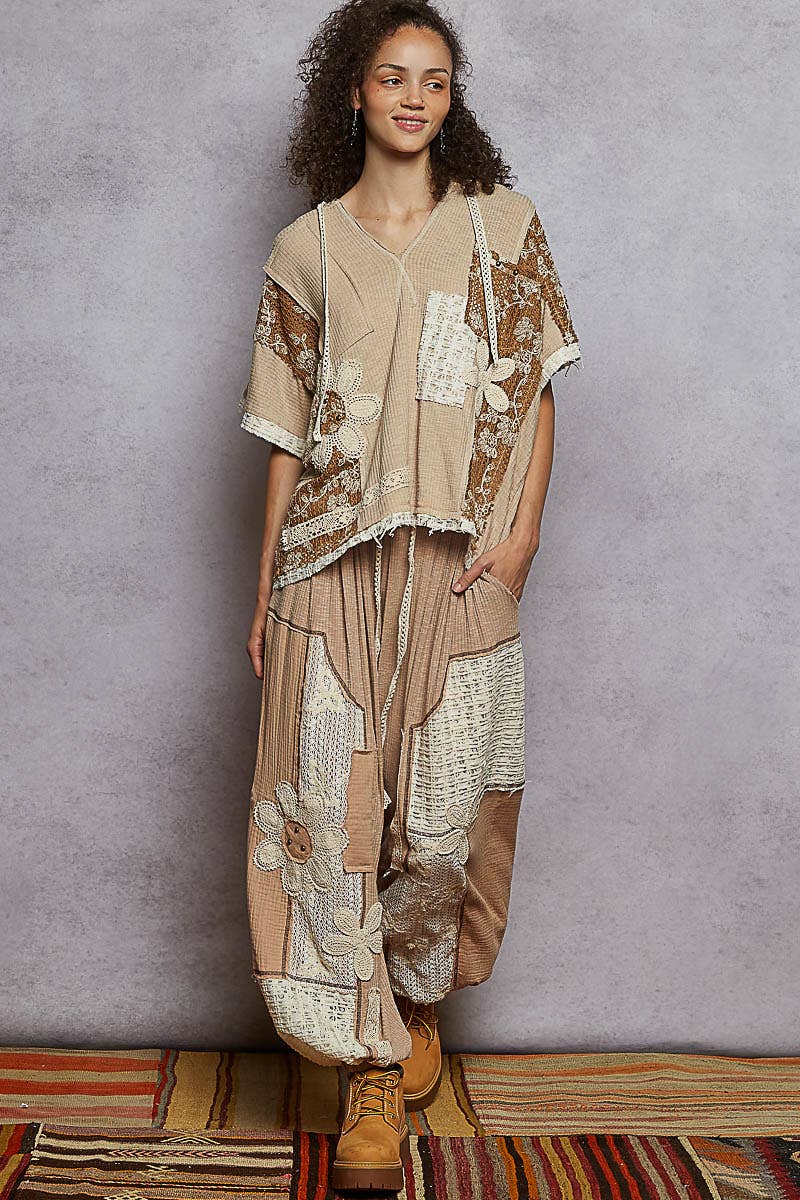 Pol Clothing - Wholesale Pants - Women's - Solid pattern patch detail rib knit jogger pants2