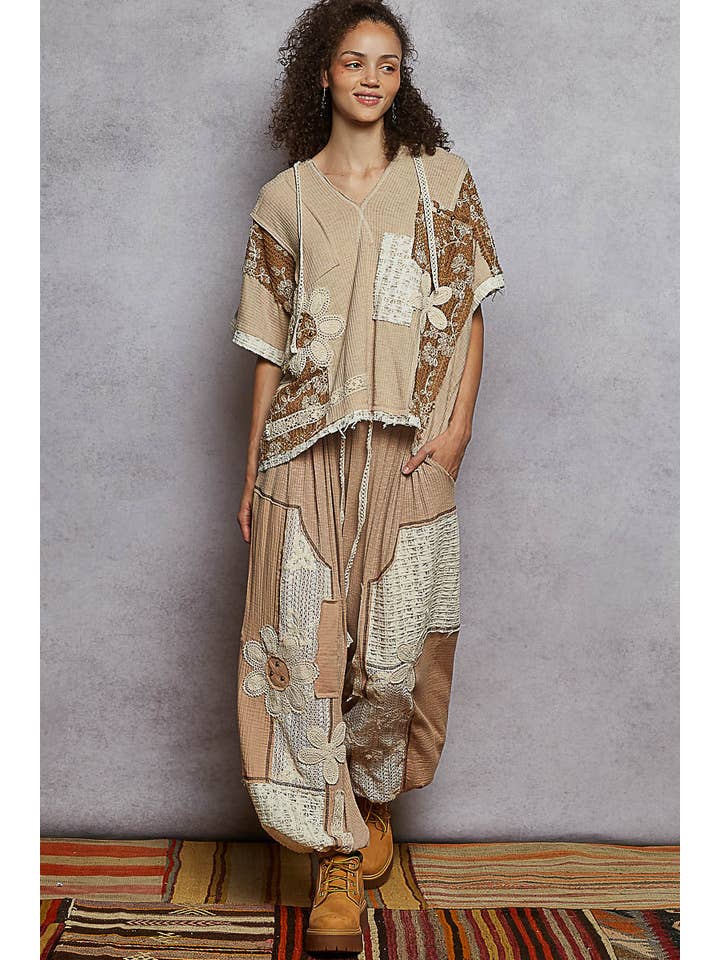 Pol Clothing - Wholesale Pants - Women's - Solid pattern patch detail rib knit jogger pants2