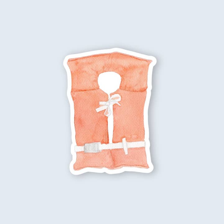 Watercolor Life Jacket Die Cut Vinyl Sticker | 2.2" x 3.0" for wholesale by Korynne and Company
