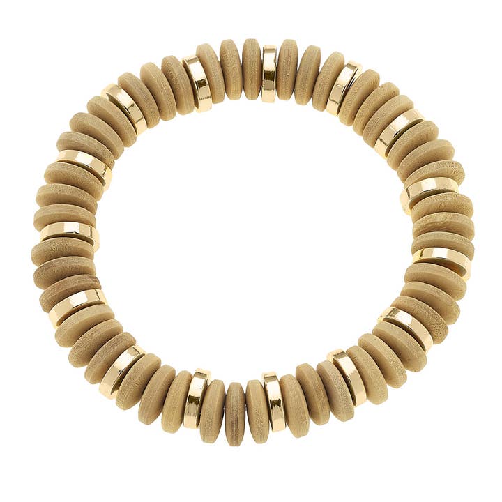 Pulsera elástica en capas Channing Wood en color natural para venta al por mayor de Canvas Style