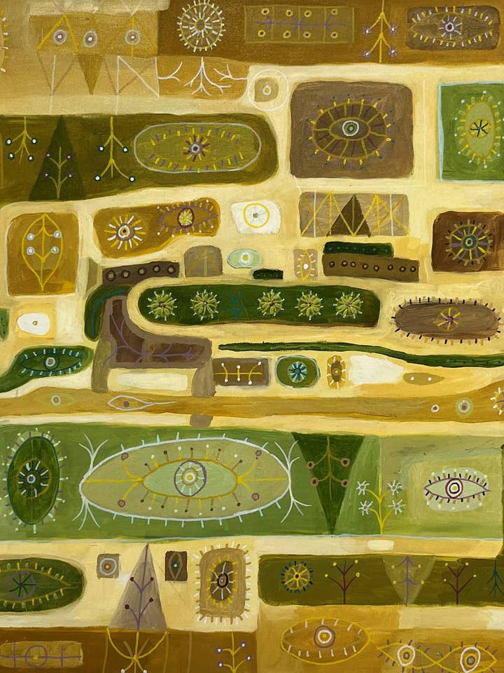 Seraphim in Tränen. Öl auf Leinwand. 24" x 24" x 7,5". John Kline Artwork. Erdtöne, Malerei, Expressionismus für den Großhandel von John Kline Artwork