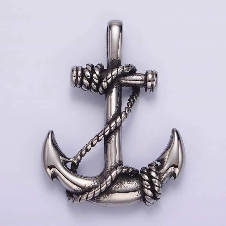 Stainless Steel Nautical Anchor Rope Tied Pendant in Gold & Silver | P1186 P1201 for wholesale by Aim Eternal