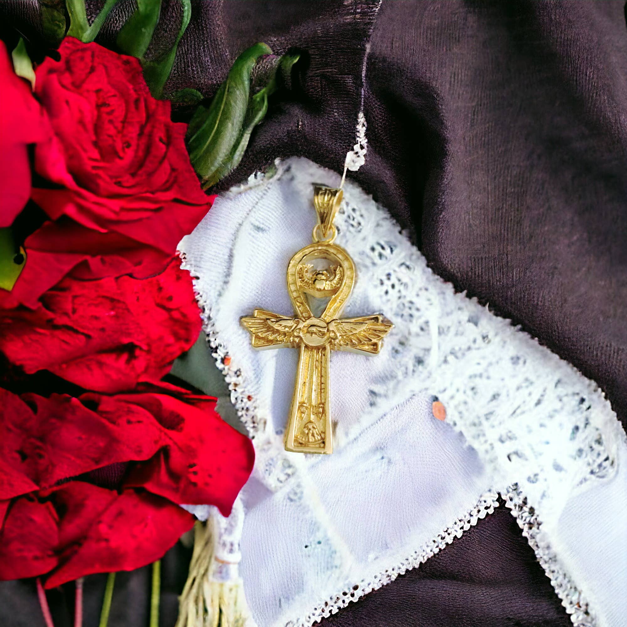 ALADDIN'S LAMP JEWELRY - Wholesale Pendant/Charm Necklace - Ankh Sun Desk Scarab Lotus Flower Complex  Gold  Pendant2