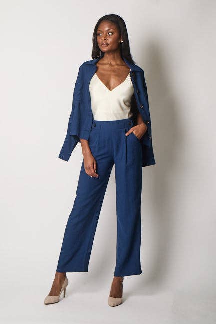 SOLO – wholesale Pants – Women's – High-Waisted Tailored Trousers - Navy1
