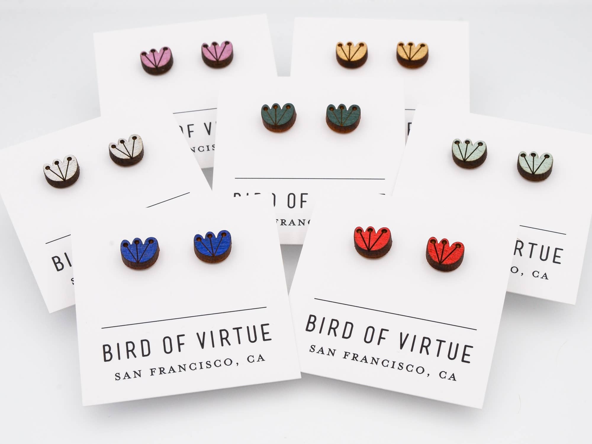 Bird of Virtue - Wholesale Stud/Post Earrings - Blomma Flower Studs · lightweight wood · spring jewelry1