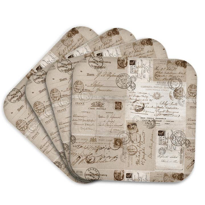 3dRose - Wholesale Coasters - 3dRose, Collage Of Old Letters And Postcards Sepia Color, Coaster7
