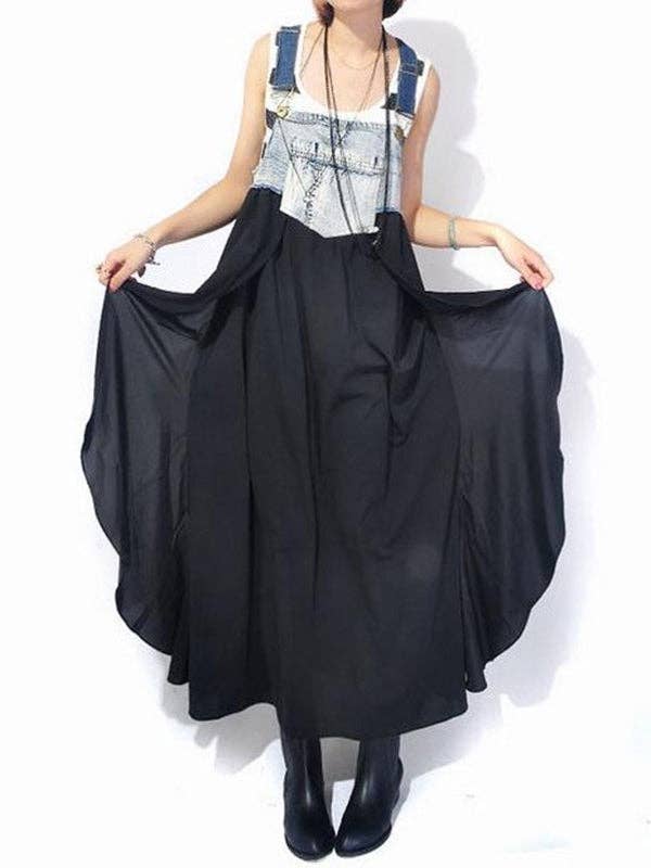 Sheer Trend - Wholesale Dress - Women's - Irregularity Loose Falbala Split-Joint Spaghetti-Neck Maxi Dresses3