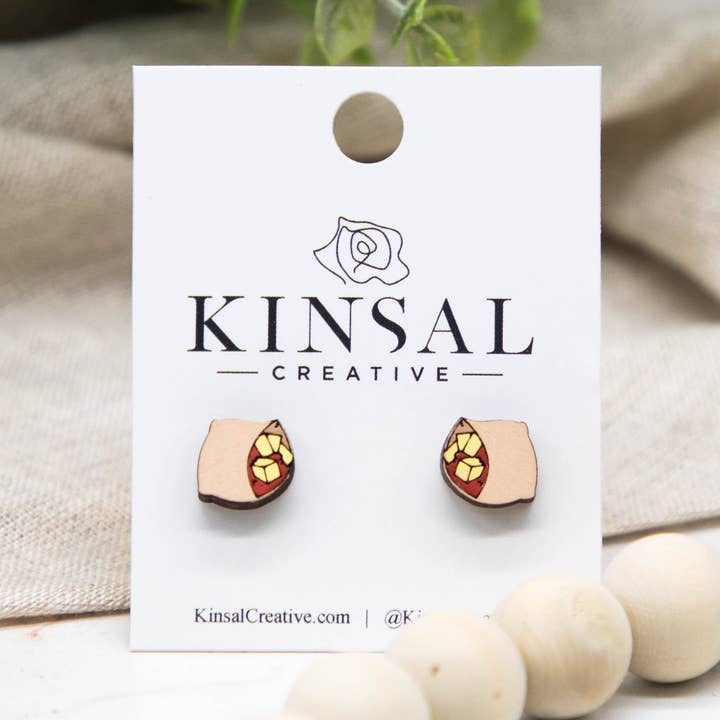 Pizza Bites Wood Stud Earrings for wholesale by Kinsal Creative