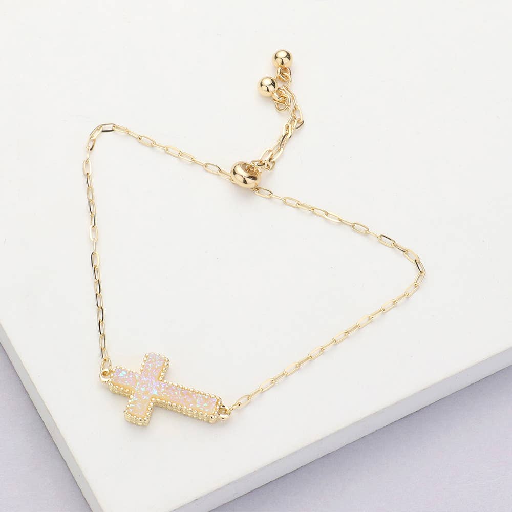 Sensibling Corp. – Pulseira com pendente por atacado – Pulseira Ajustável com Druza Cruz e Fecho de Puxar14