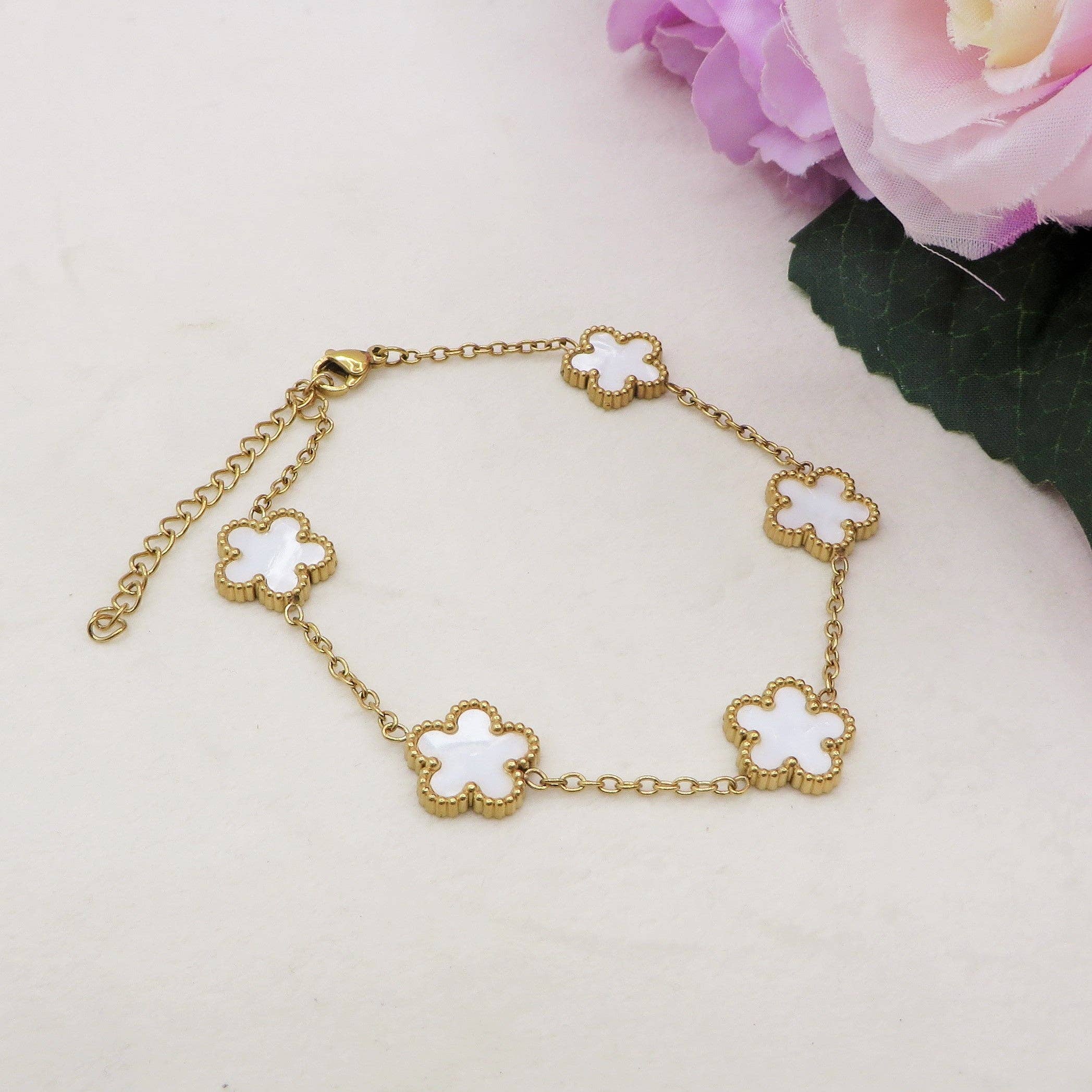 Daemon srls - Wholesale Charm/Dangle Bracelet - LILY  big Flowers ACCIAIO INOSSIDABILE ~ Bracciale fiori in madreperla12