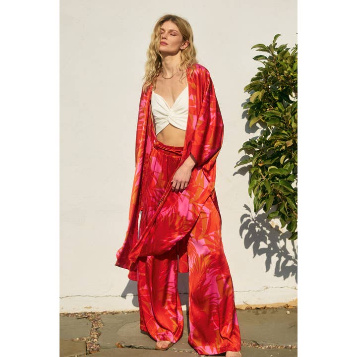 FLAME SCARLET Sunset Lover High Slits Kimono Duster (1) for wholesale on Faire