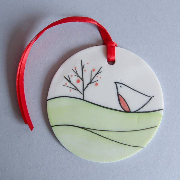 Decorazione a disco - Pettirossi e Bacche Invernali per la vendita all'ingrosso da parte di karoArt