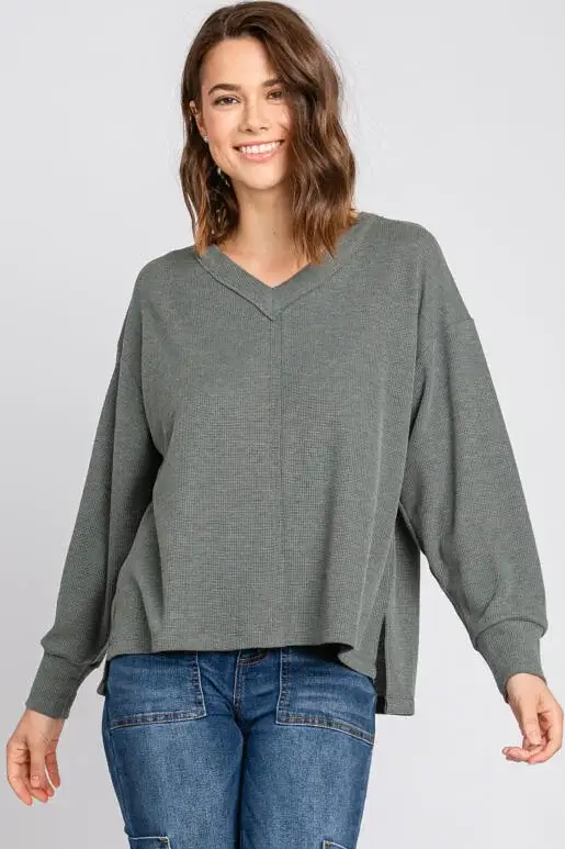 Dk Olive Thermal Long Sleeve Top - T31146 for wholesale on Faire0