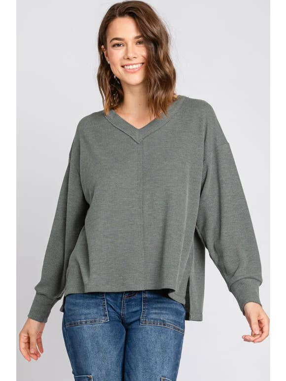 Dk Olive Thermal Long Sleeve Top - T31146 for wholesale on Faire