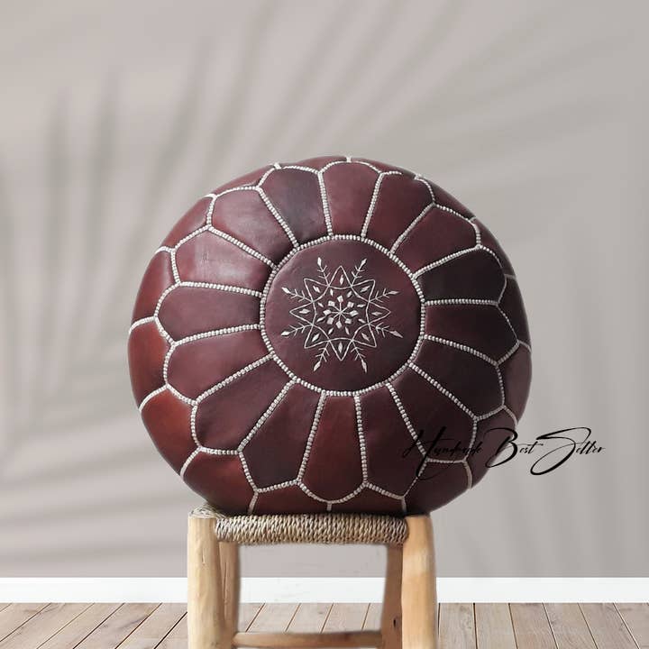 Moroccan Leather Pouffe Dark Brown - unfilled for wholesale by HandmadeBestSeller