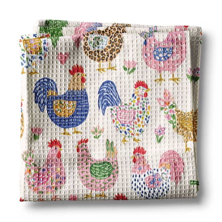 Chicken Retro Colorful Farm Garden Coop Floral Kitchen Towel for wholesale by Canary Road
