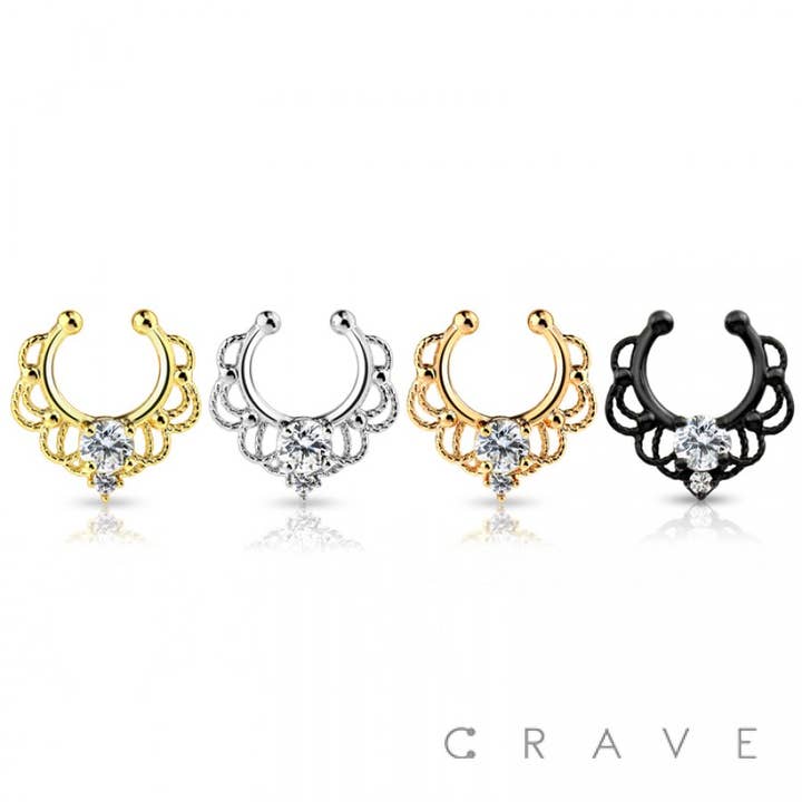 TEAR DROP CZ MAJESTY FAKE SEPTUM HANGER for wholesale by CRAVE