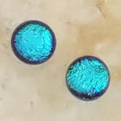 Blue Dichroic Fused Glass Post Earring Wholesale for wholesale by Mellyn's