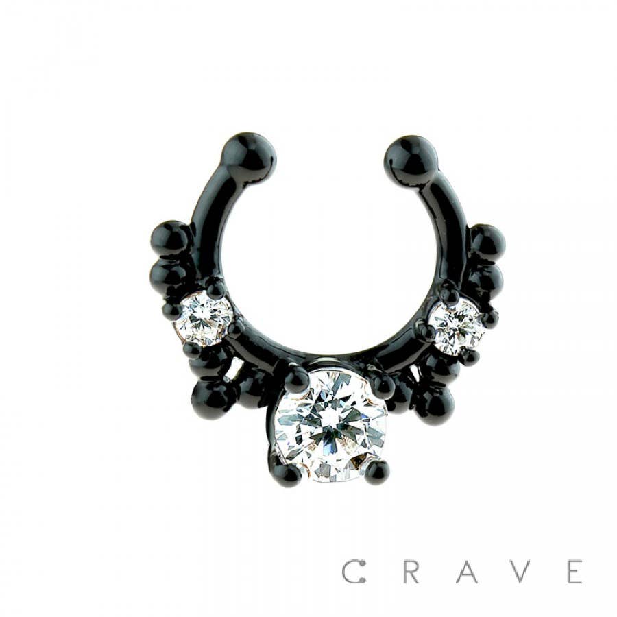 CRAVE - Wholesale Face/Body Chain - TRIPLE CROWN PRONG SET FAKE SEPTUM HANGER0
