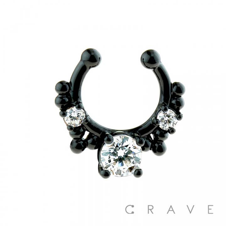 CRAVE - Wholesale Face/Body Chain - TRIPLE CROWN PRONG SET FAKE SEPTUM HANGER