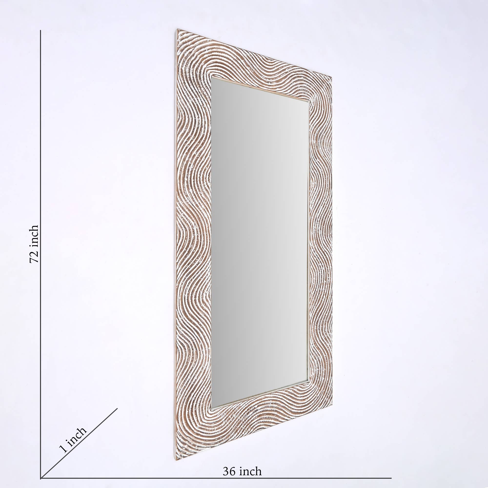 ExpoBazaar - Wholesale Wall Mirror - Rustic White Solid Wood Hand Carved Mirror Accent-36" x 72"3