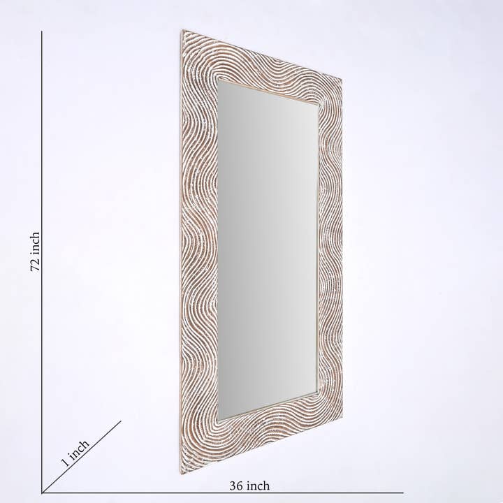 ExpoBazaar - Wholesale Wall Mirror - Rustic White Solid Wood Hand Carved Mirror Accent-36" x 72"3