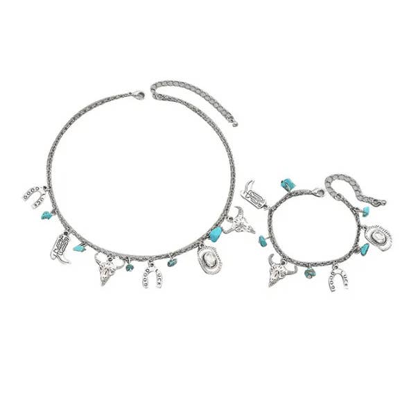 Grigio Set collana e bracciale Western Cowgirl ZK2557 in vendita all'ingrosso su Faire2