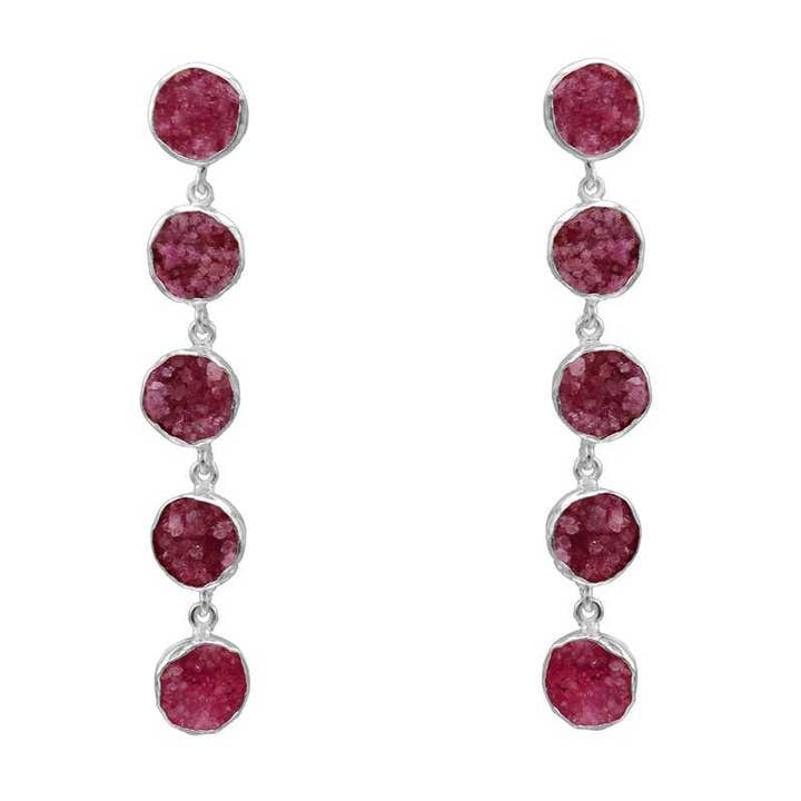 ACUS - Wholesale Dangle Earrings - Toledo Silver Burgundy Pink Earrings