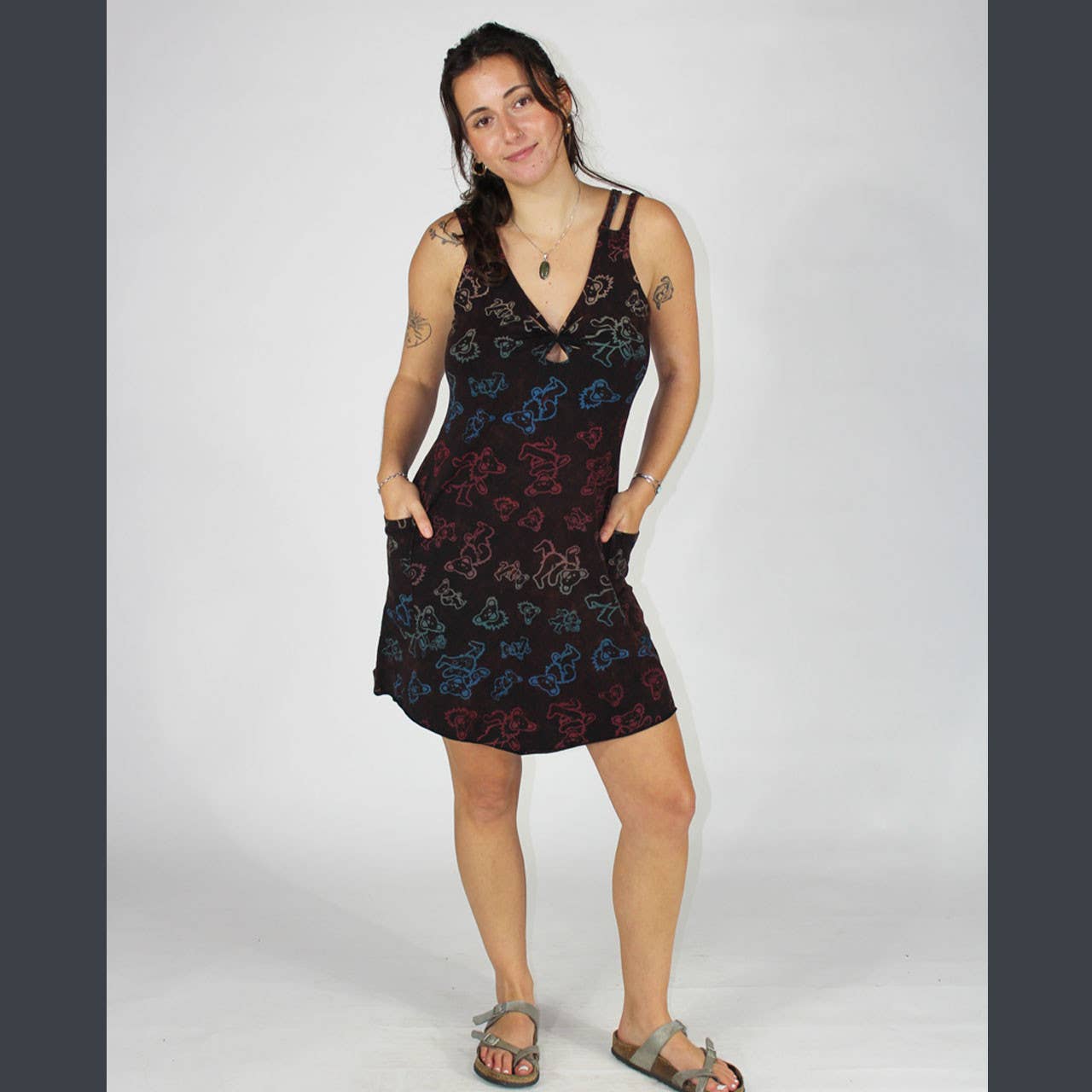 Jayli Clothing - Vente Robe – femme - Robe courte à bretelles spaghetti coupe rasoir Grateful Dead bohème0