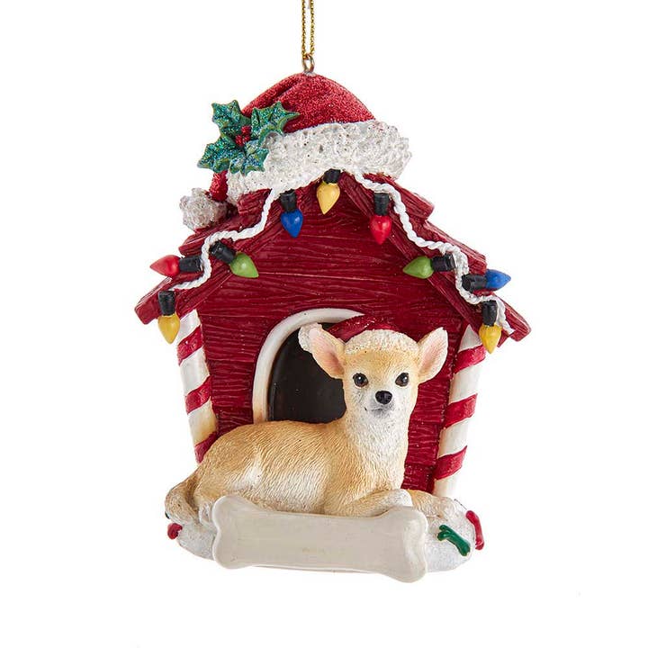 4"RESIN CHIHUAHUA W/DOGHOUSE ORNAMENT for wholesale by Kurt S. Adler, Inc.