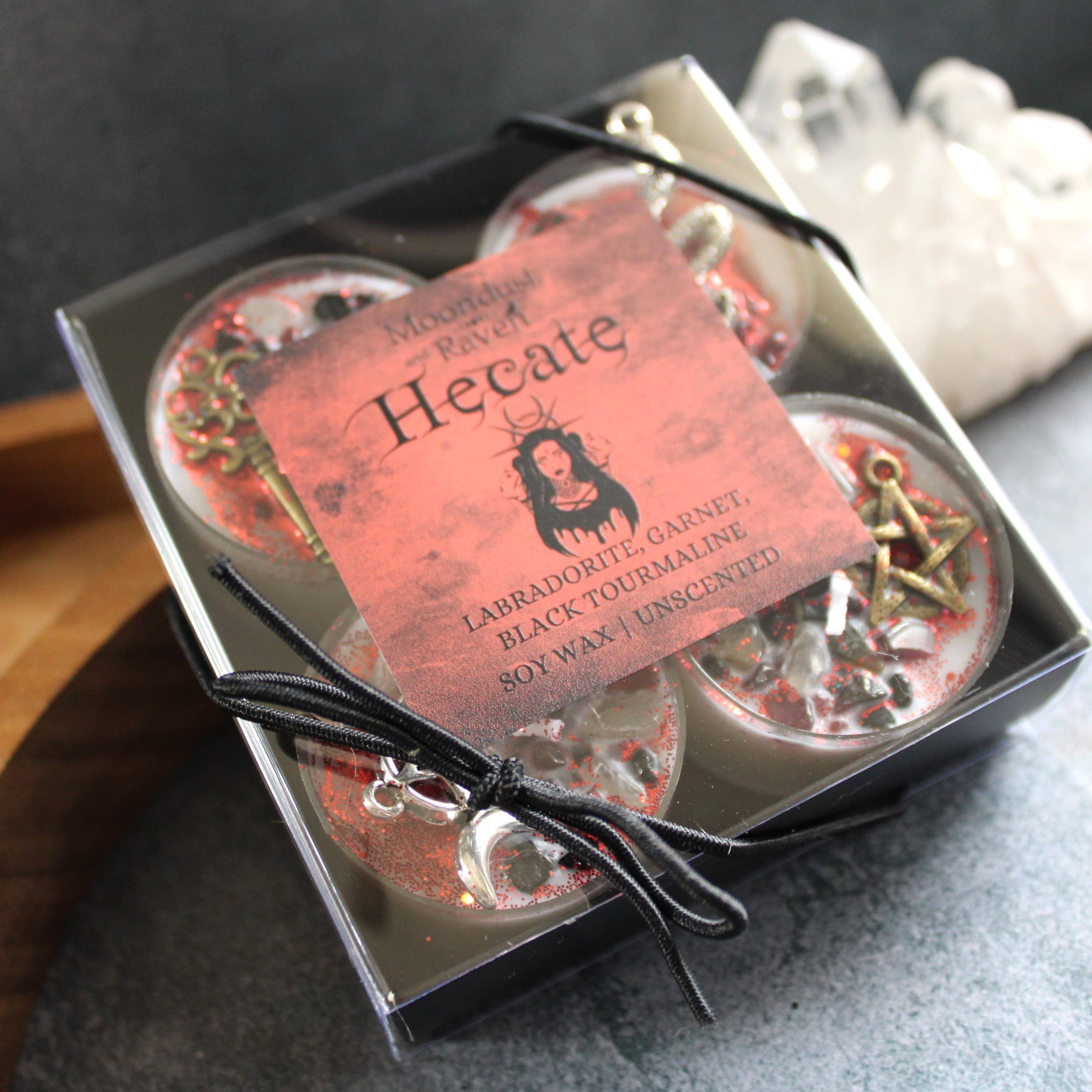 Moondust and Raven – Velas aromáticas por atacado – Velas de cristal Hecate em copo, velas para ritual2