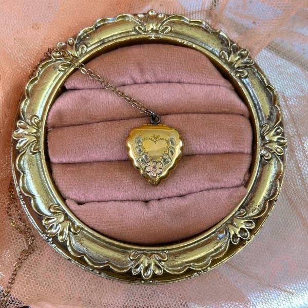 Art Nouveau Sweetheart Vintage LaMode 12kGF Scallop Locket for wholesale by Mineral and Matter