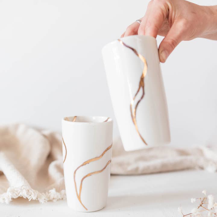 Niik Creative Co. - Wholesale Drinking Glass/Cup - Gold River Handmade Porcelain Cup