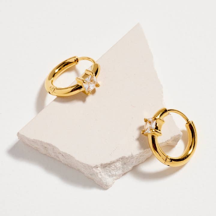 Stainless Steel CZ Stone Hoop Earrings – Hypoallergenic & Tarnish Free (3 Shapes) for wholesale by Frem