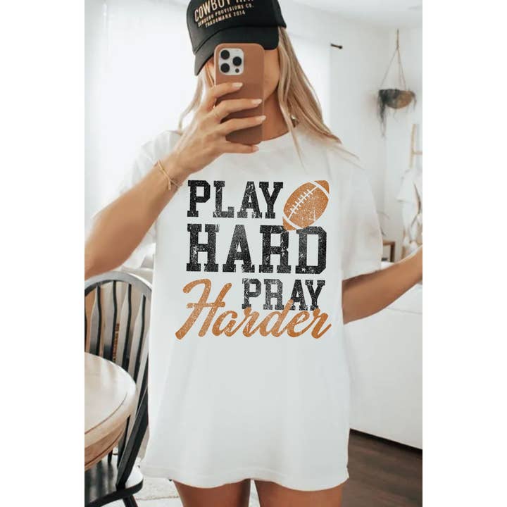 PLAY HARD PRAY HARDER OVERSIZED MINERAL GRAPHIC TEE for wholesale by HRTandLUV