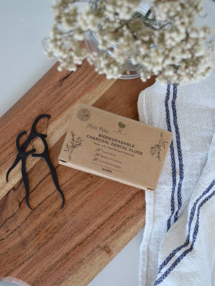Biodegradable Charcoal Dental Floss Picks for wholesale by Me Mother Earth