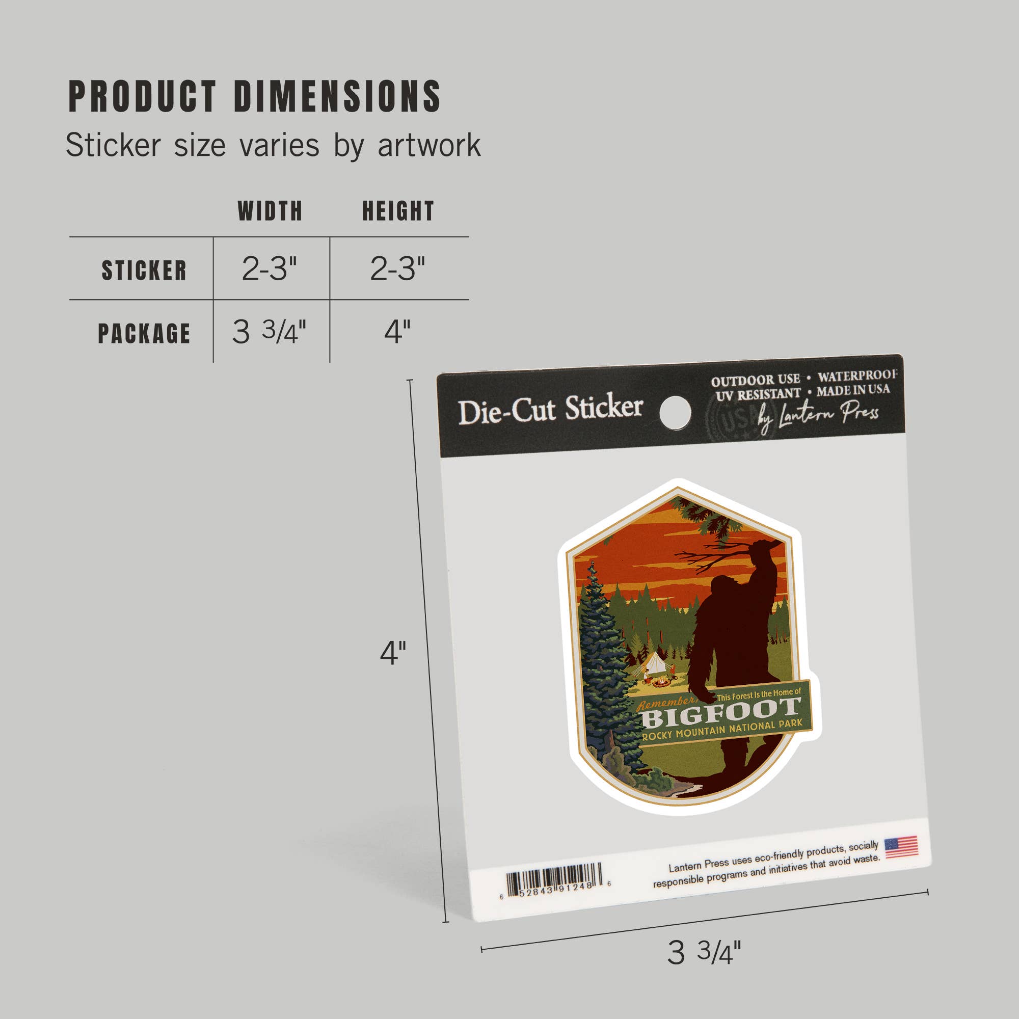 Lantern Press - Vente Autocollant - AUTOCOLLANT : Parc national de Rocky Mountain, Colorado, berceau de Bigfoot4