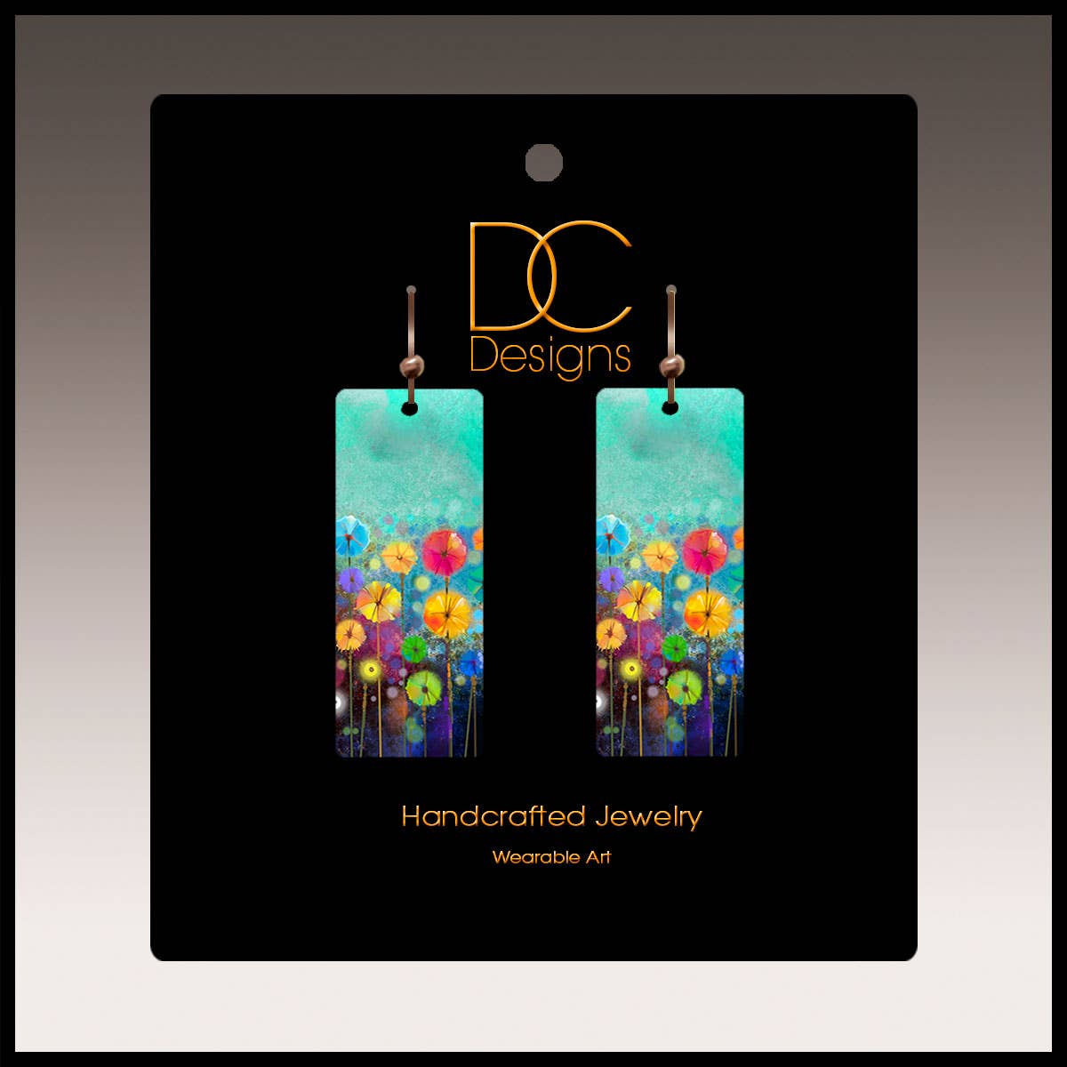 Illustrated Light & DC Designs - Wholesale Dangle Earrings - Turquoise Floral Summer Rectangle Earrings1