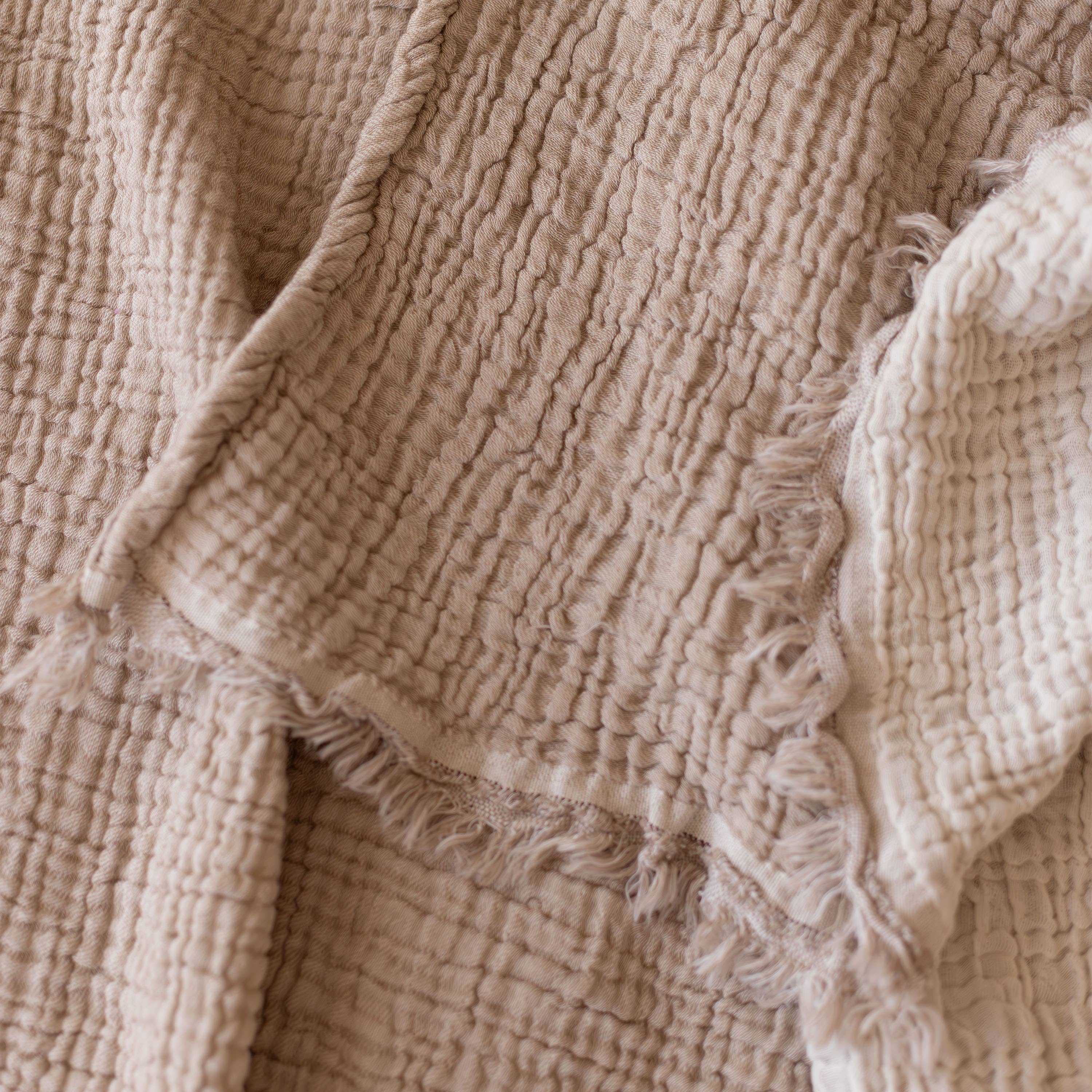 Vivamaison - Vente Plaids - Couvre-lit en mousseline frangé 100 % coton doux, 4 couches premium62