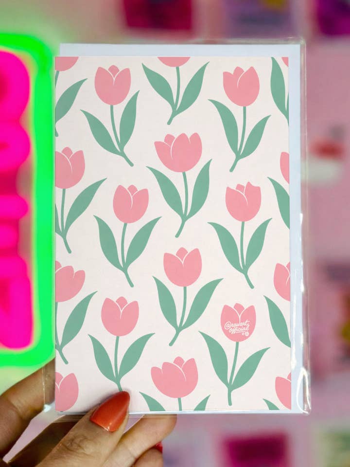 Carte Motif Tulipe Rose : Carte Florale de Printemps, Carte Mignonne pour la Fête des Mères, Papeterie Fleurie Pastel pour la vente par Hot Mess Paper Co.