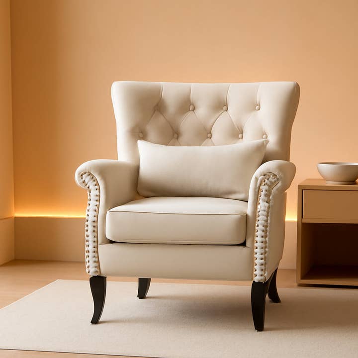 Linen Beige 2 Comfy Mid-Century Modern Accent Chairs Set for wholesale on Faire0