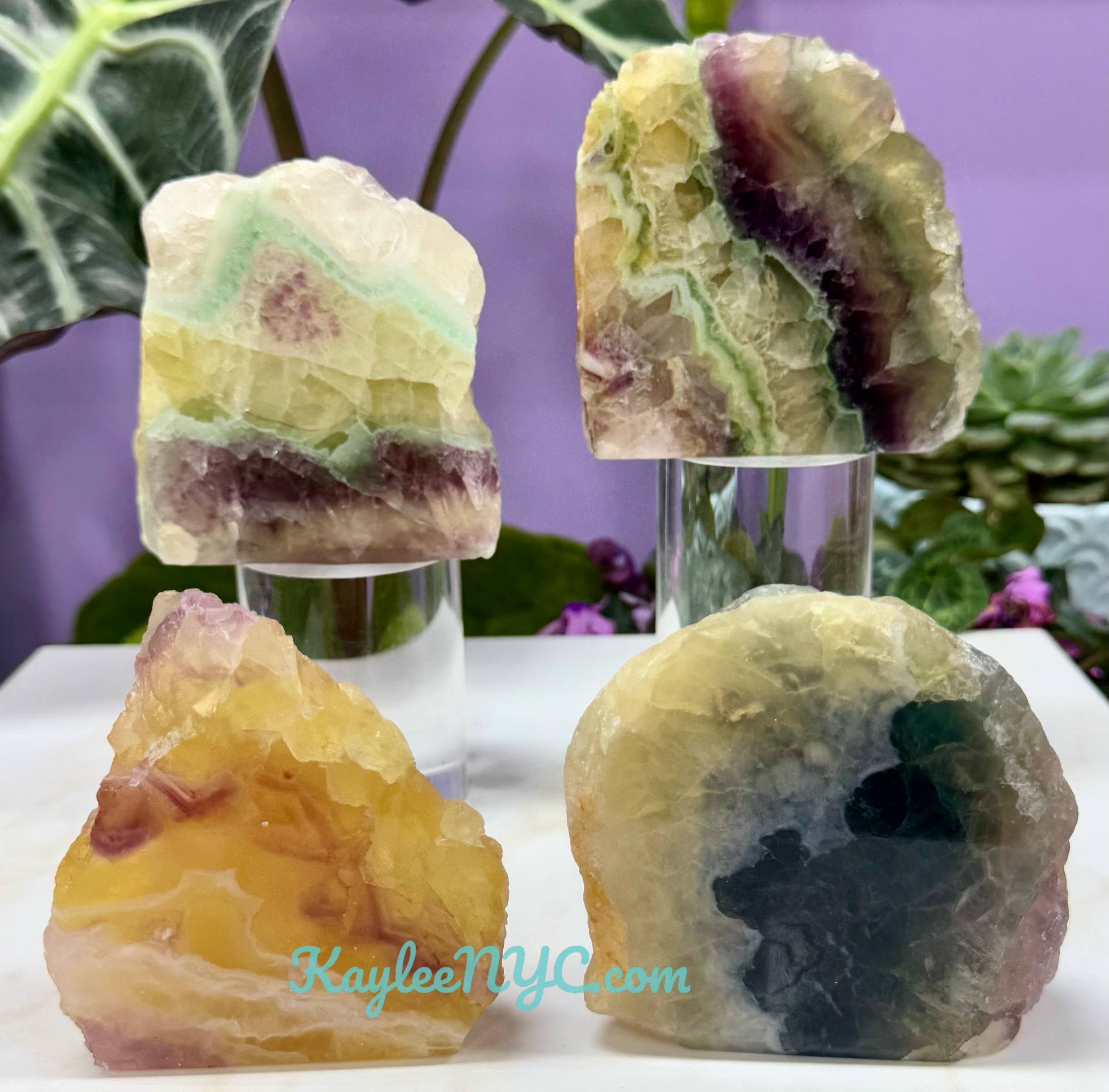 KayleeNYC - Wholesale Spirituele steen/kristal - 3-4 stuks Natuurlijke Regenboog Fluoriet half Gepolijste Platen