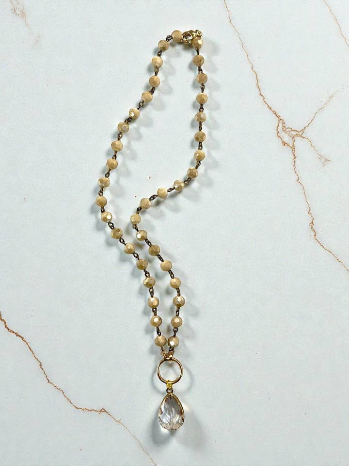 22" Ivory Necklace with Gold Teardrop Pendant for wholesale by Ava Capri