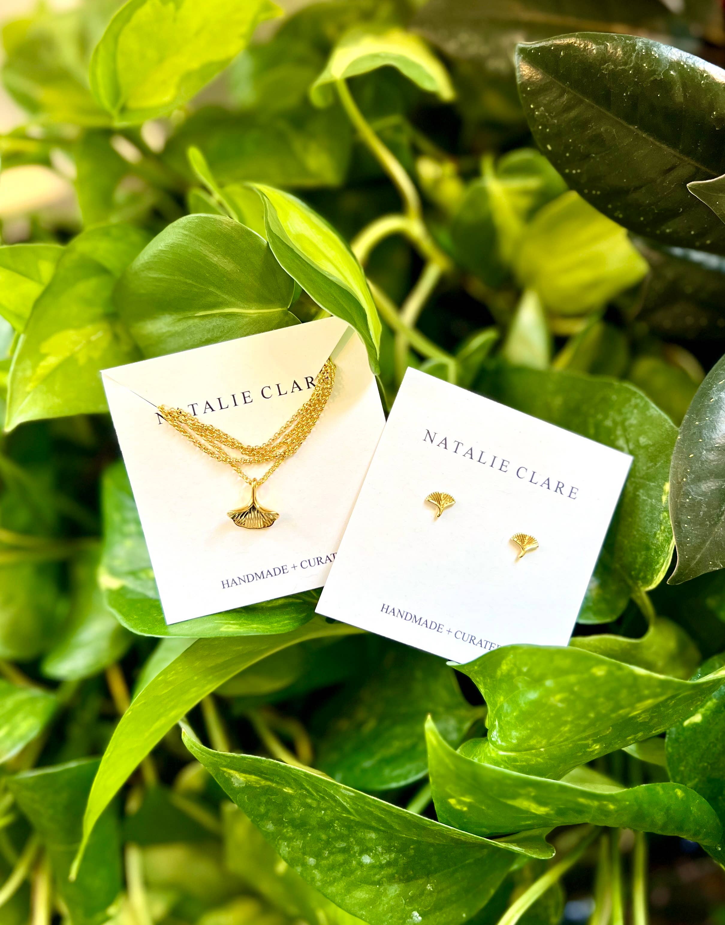 Natalie Clare Collections - Wholesale Stud/Post Earrings - Gold Ginkgo Stud Earrings4