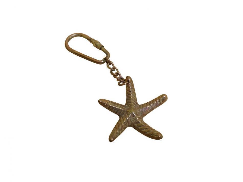 Hampton Ironworks - Wholesale Keychain – Unisex - Antique Copper Starfish Key Chain 5"
