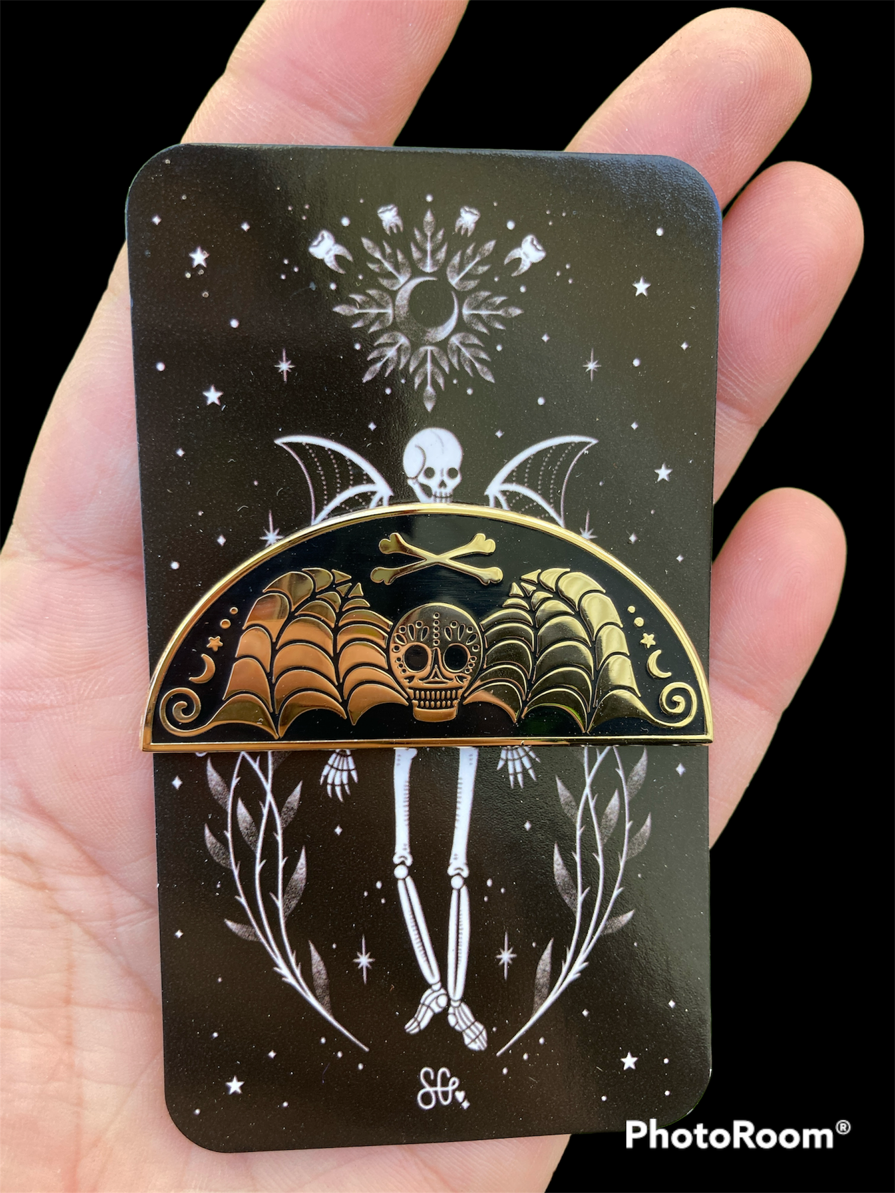 Soni Graves - Wholesale Lapel Pin/Button - Death's Head Pin: Golden Hard Enamel, Goth Spooky, Cemetery2