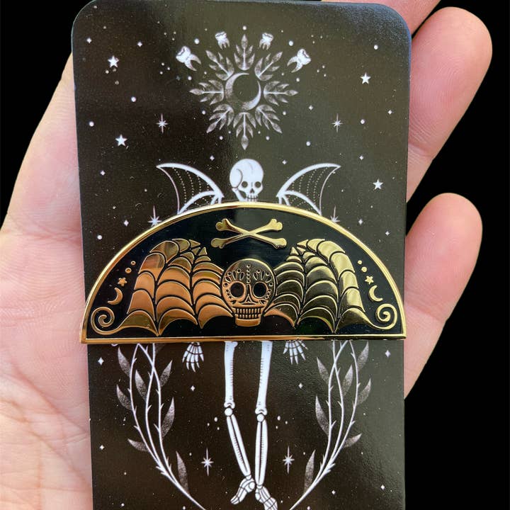 Soni Graves - Wholesale Lapel Pin/Button - Death's Head Pin: Golden Hard Enamel, Goth Spooky, Cemetery2