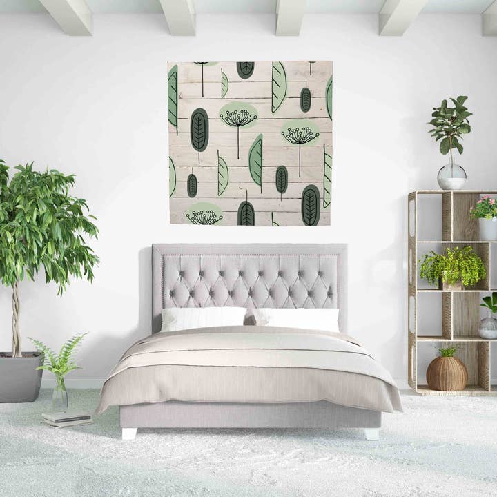 Benjamin Tate Design - Vente Affiche d'art - Impression sur bois recyclé - Fleurs et feuilles scandinaves (bois blanc recyclé)