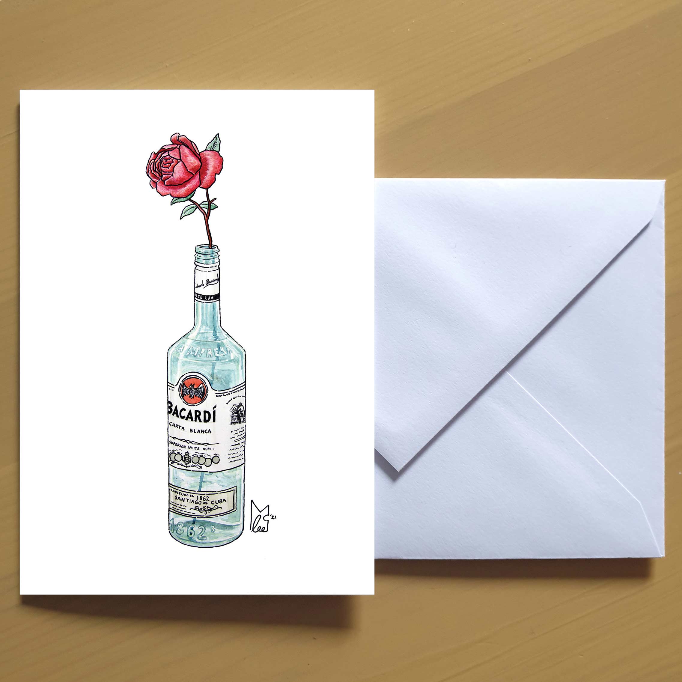 Lee McGuire Art – wholesale Everyday greeting card – Rose in Bacardi Greeting card0